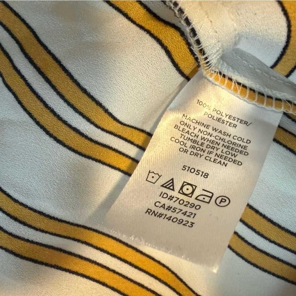 LOFT Striped Blouse Neck Tie White Mustard Long Sleeve Top Women’s Large NWOT - Picture 6 of 6